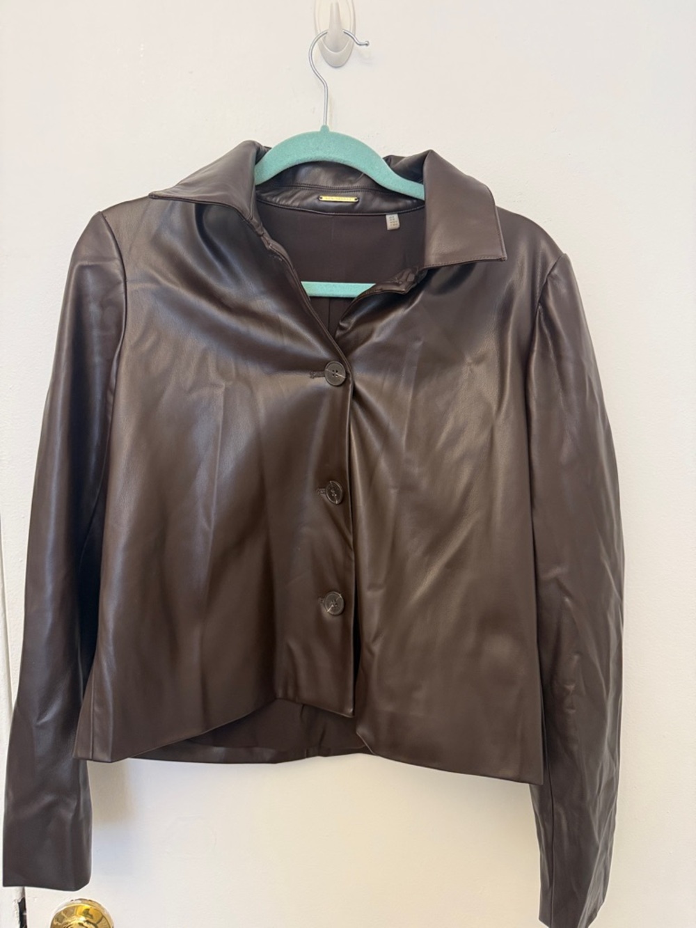 Elie Tahari Chocolate Brown Leather Button-Front Faux Jacket